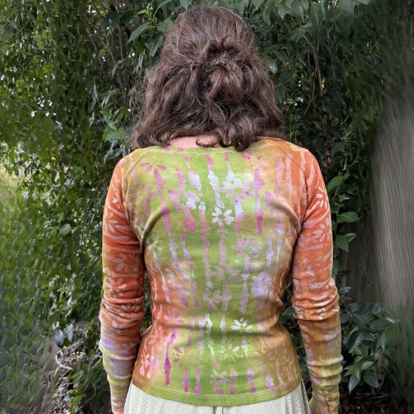 Batik Print Long Sleeve Wide Neck Raglan Top