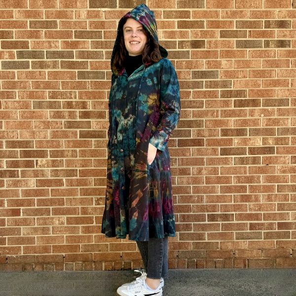 Tie Dye Long Button Up Hooded Jacket