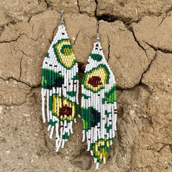 Avocado Long Beaded Fringe Earrings