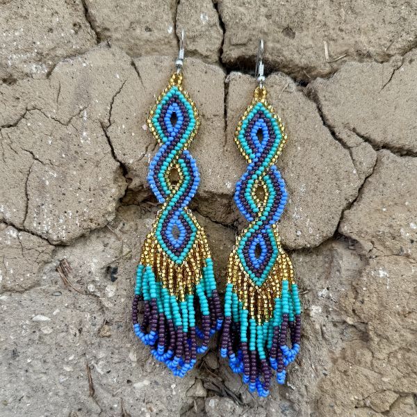 Picture of beaded peacock earrings