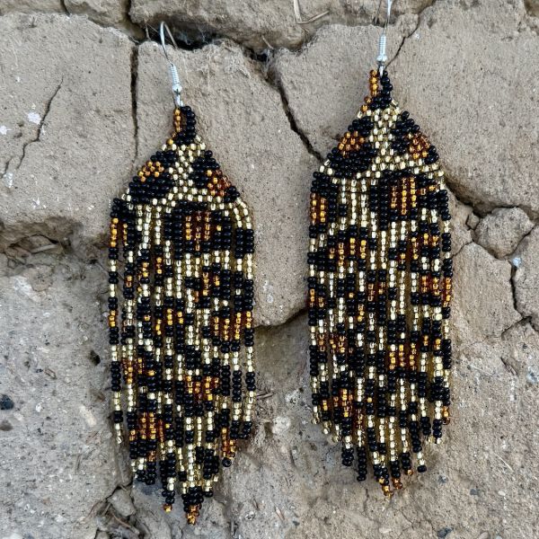 Animal Print Long Beaded Fringe Earrings