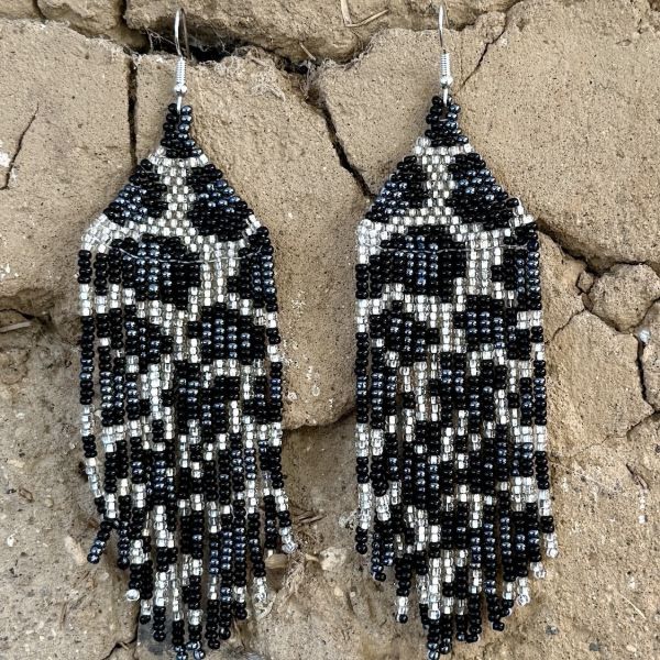 Animal Print Long Beaded Fringe Earrings