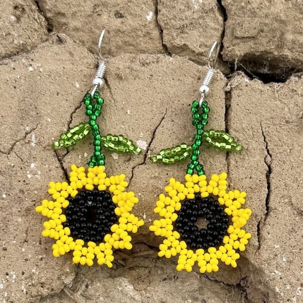 Sunflower Beaded Dangle Earrings