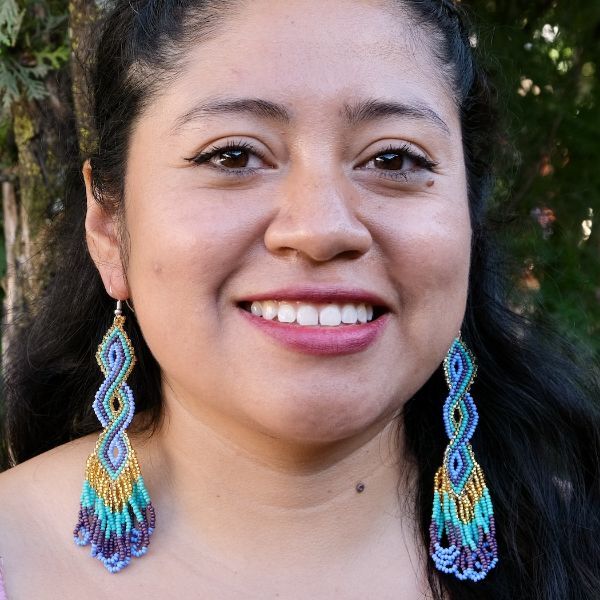 Picture of beaded peacock earrings