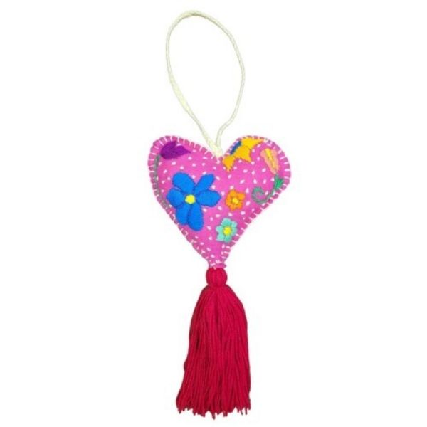 Picture of heart embroidered felt ornament
