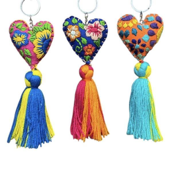 Embroidered Heart Tassel Keychain