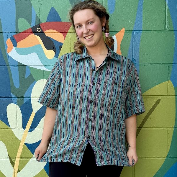 Picture of ikat short sleeve button up shirt