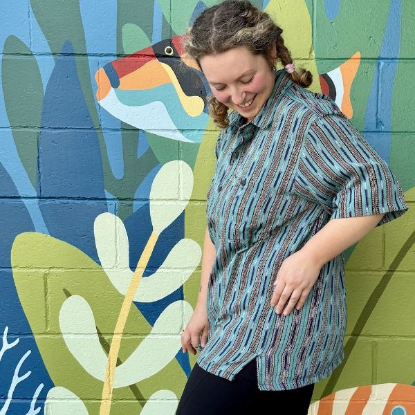 Picture of ikat short sleeve button up shirt