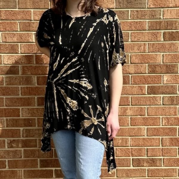 	Tie Dye Short Sleeve Shark Bite Tunic