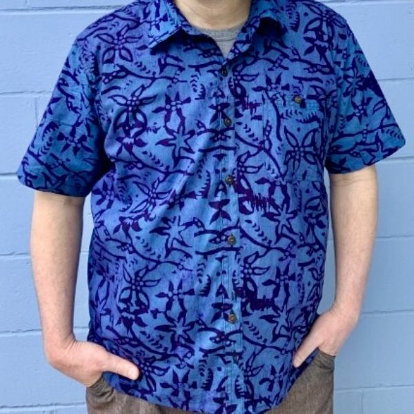 Picture of cotton batik ryan shirt - blue patterns