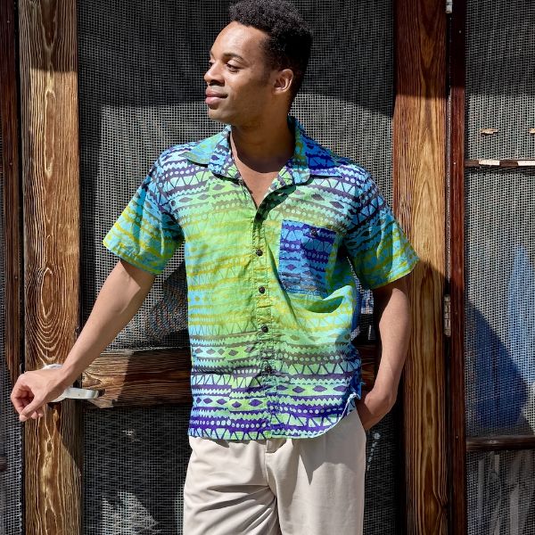 Picture of cotton batik ryan shirt - blue patterns