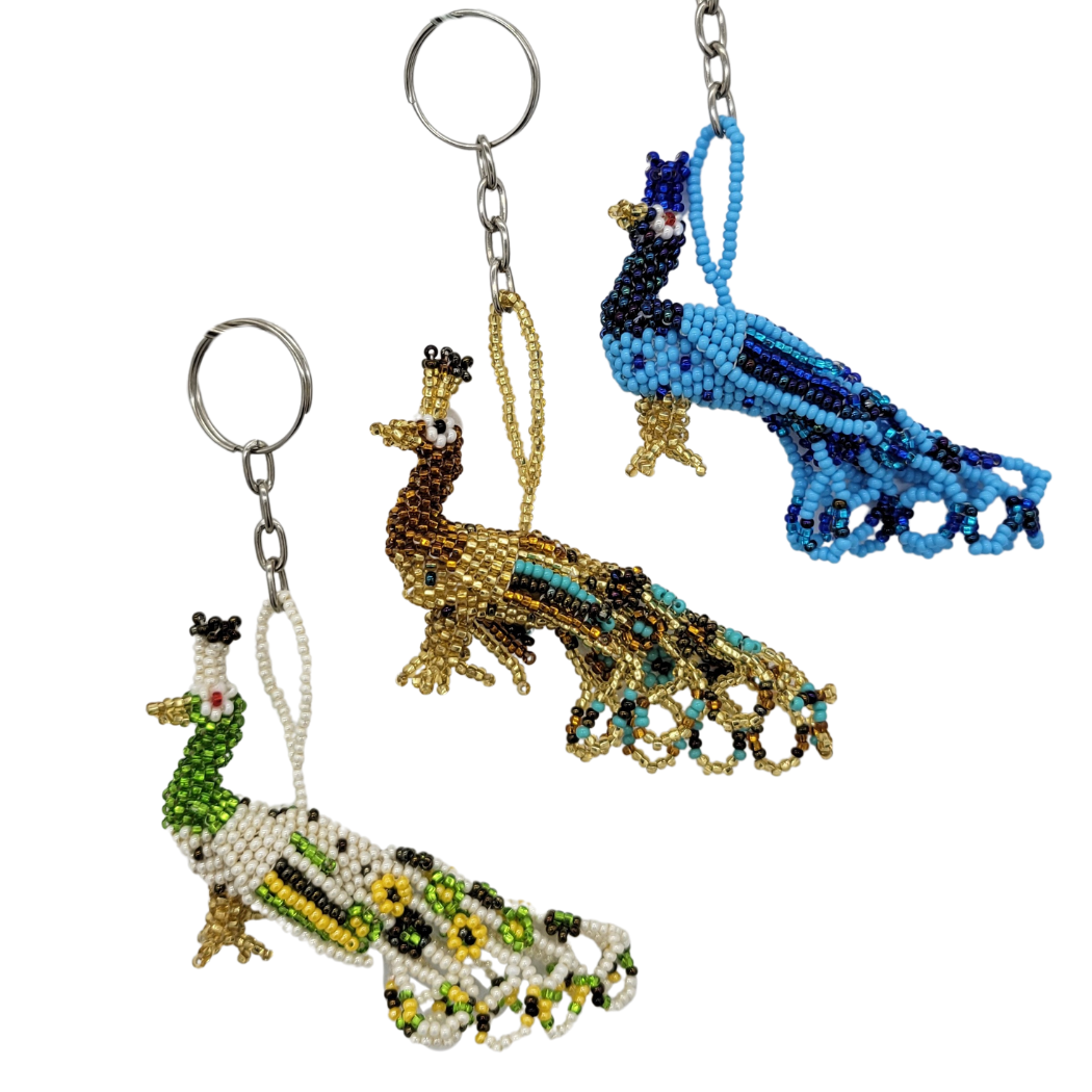 Multicolor Peacock Beaded Keychain