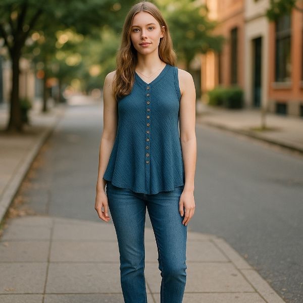 Picture of gauzy sleeveless coco button top