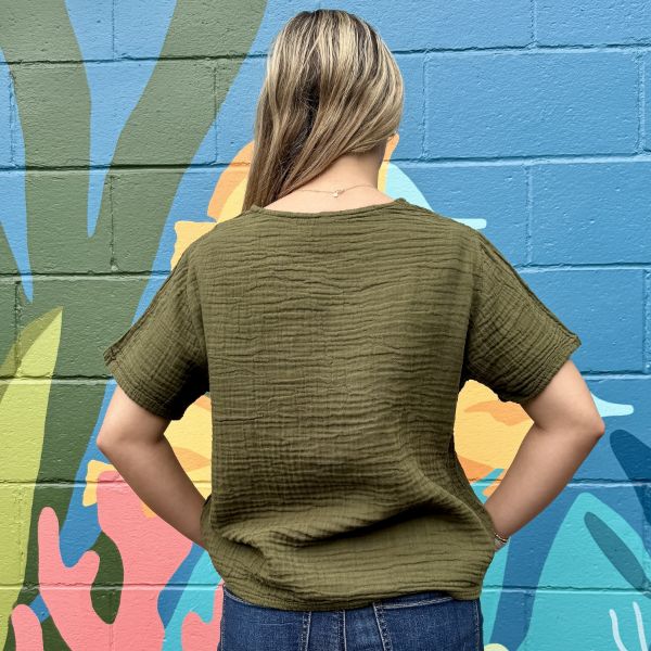 	Cotton Gauze Short Sleeve Pocket T-Shirt