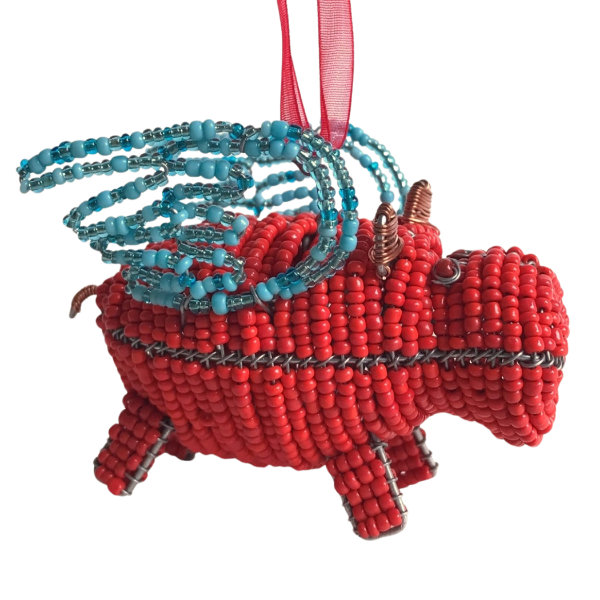 Picture of flying hippo beaded wire ornament