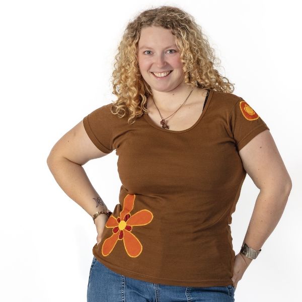 Repurposed Flour Sack Scoop Neck Fitted T-Shirt