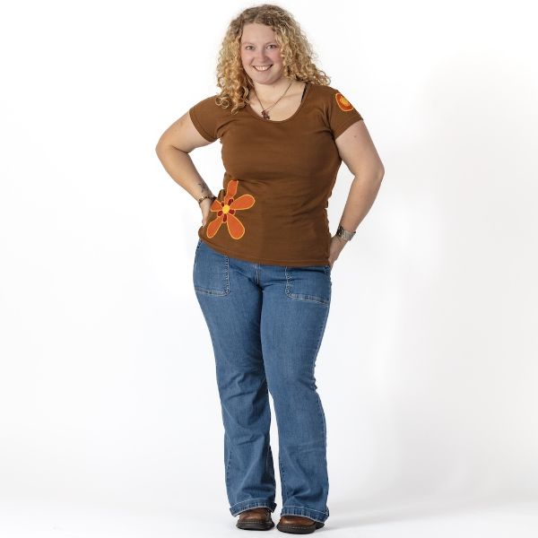 Repurposed Flour Sack Scoop Neck Fitted T-Shirt