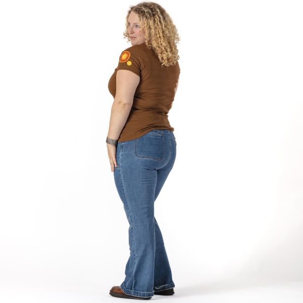 Floral Upcycled Fabric Patch Scoop Neck Fitted T-Shirt