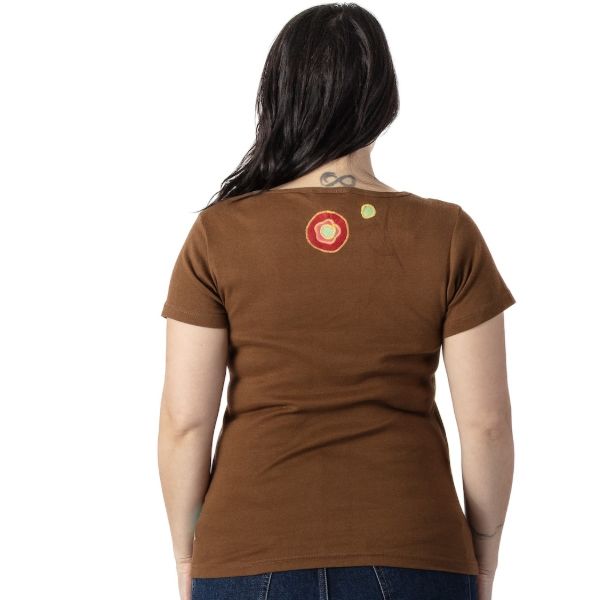 Floral Upcycled Fabric Patch Scoop Neck Fitted T-Shirt