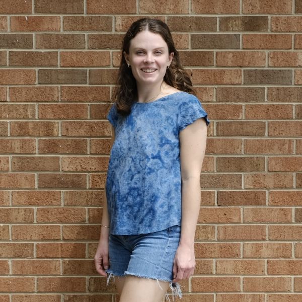 	Indigo Cap Sleeve Boat Neck Top