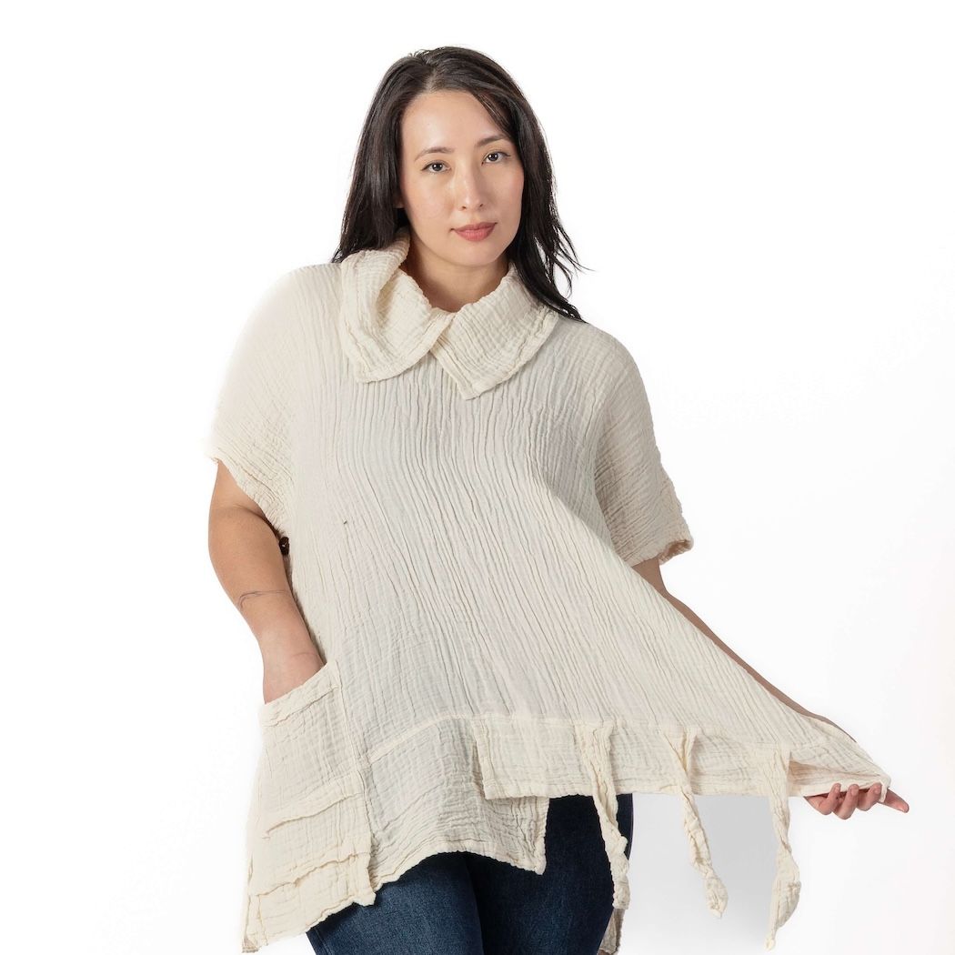 Cotton Gauze Cowl Neck Poncho Top