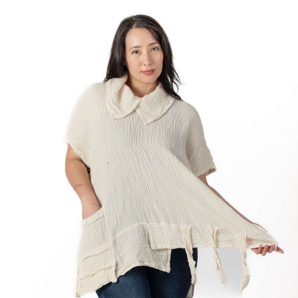 Cotton Gauze Cowl Neck Poncho Top