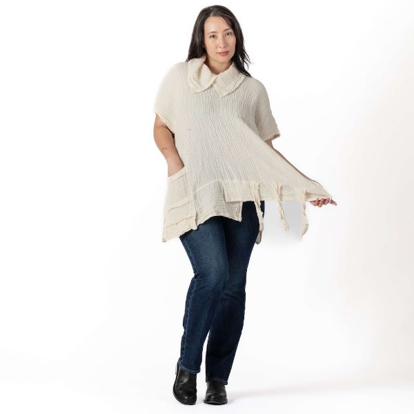 	Cotton Gauze Cowl Neck Poncho Top