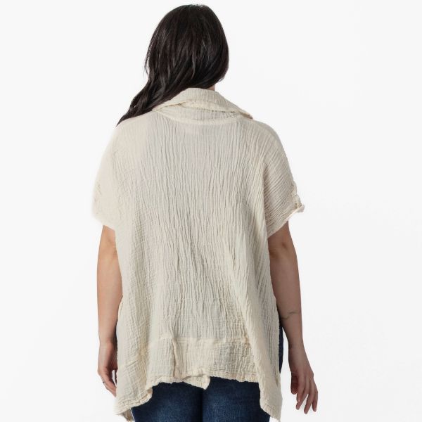 	Cotton Gauze Cowl Neck Poncho Top