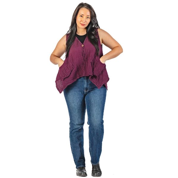 Plum Purple Gauzy Cotton Coco Button Vest