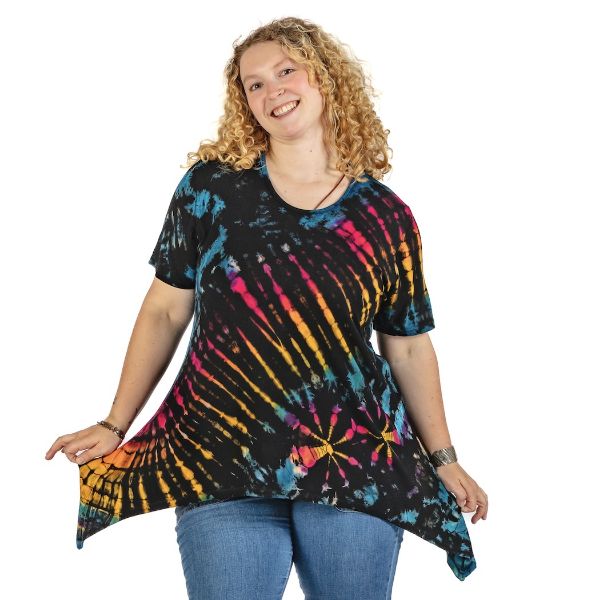 	Tie Dye Short Sleeve Shark Bite Tunic