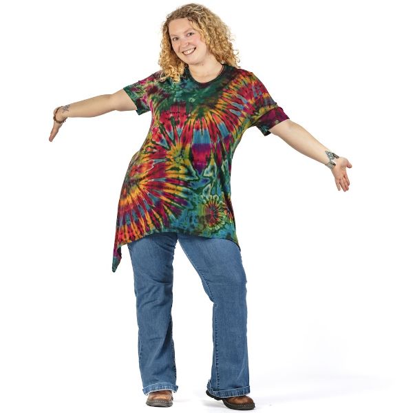 Tie Dye Short Sleeve Shark Bite Tunic