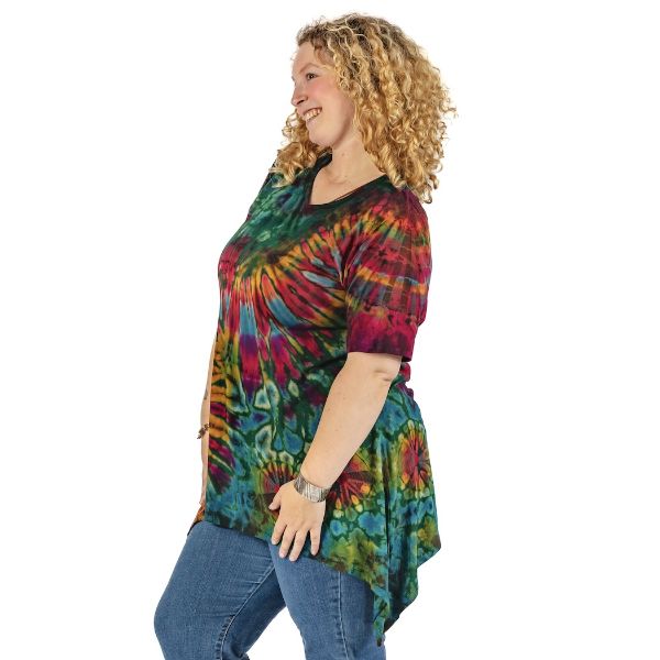	Tie Dye Short Sleeve Shark Bite Tunic