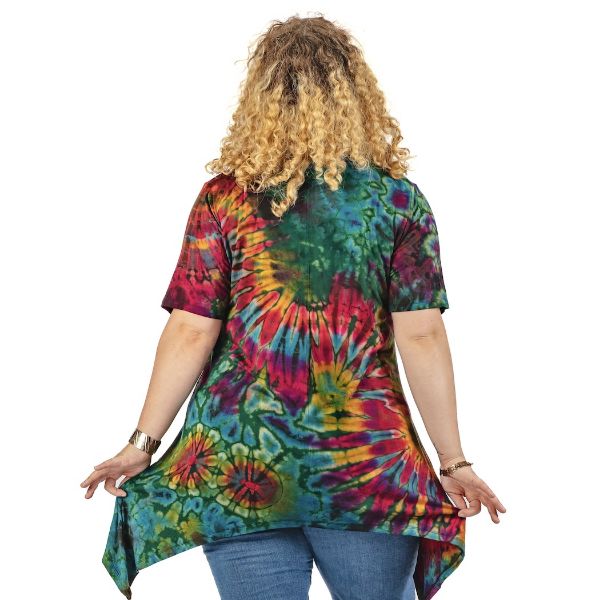 	Tie Dye Short Sleeve Shark Bite Tunic