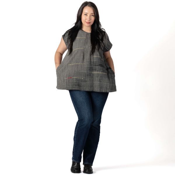 Dashes Embroidered Cap Sleeve Top