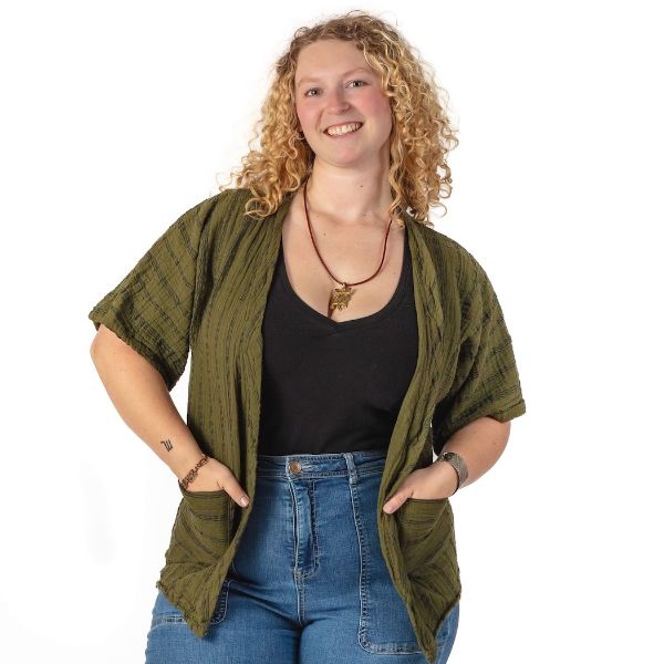 Picture of short sleeve gauzy striped cardigan