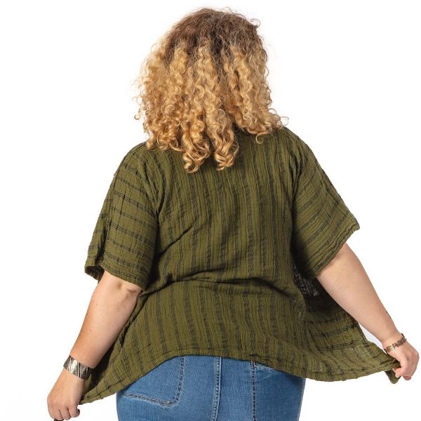 	Striped Cotton Gauze Short Sleeve Cardigan