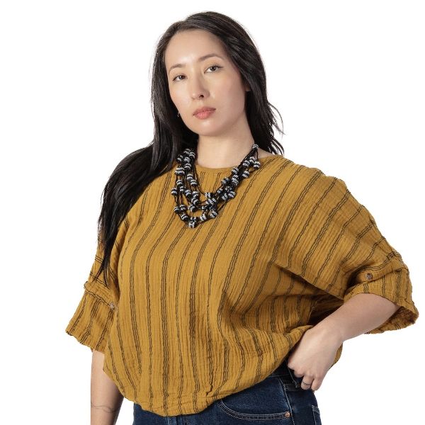 Striped Cotton Gauze Safari Top