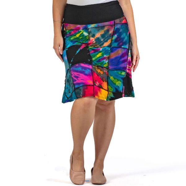 Picture of patchwork tie dye knee length skirt