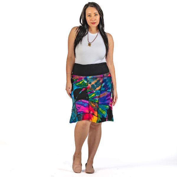 	Patchwork Tie Dye Knee Length Skirt