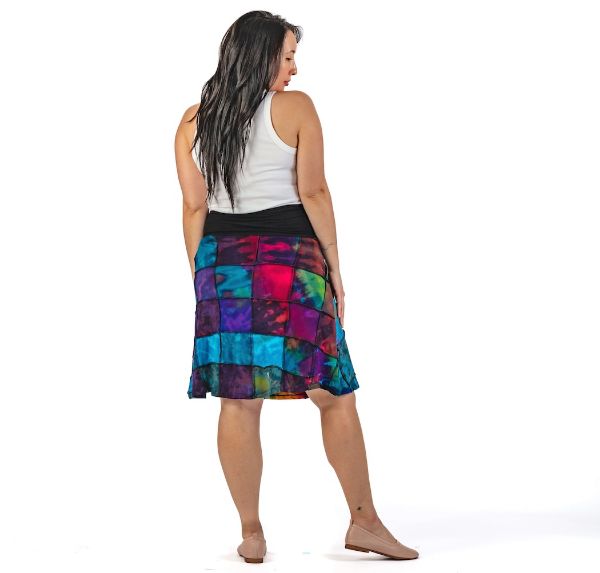 	Patchwork Tie Dye Knee Length Skirt