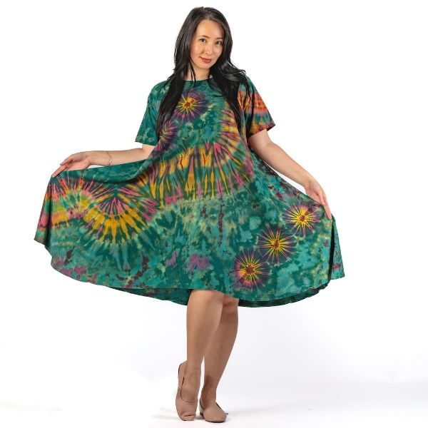 Tie Dye Short Sleeve Swing Dress 