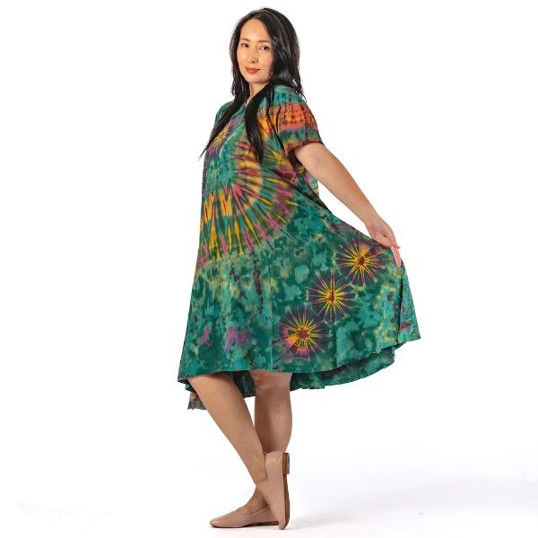 Tie Dye Short Sleeve Swing Dress 