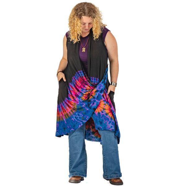 Black/Purple Tie Dye Waterfall Vest