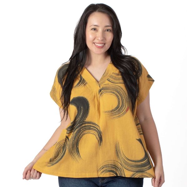 Yellow Moon Dance Short Sleeve Embroidered Top
