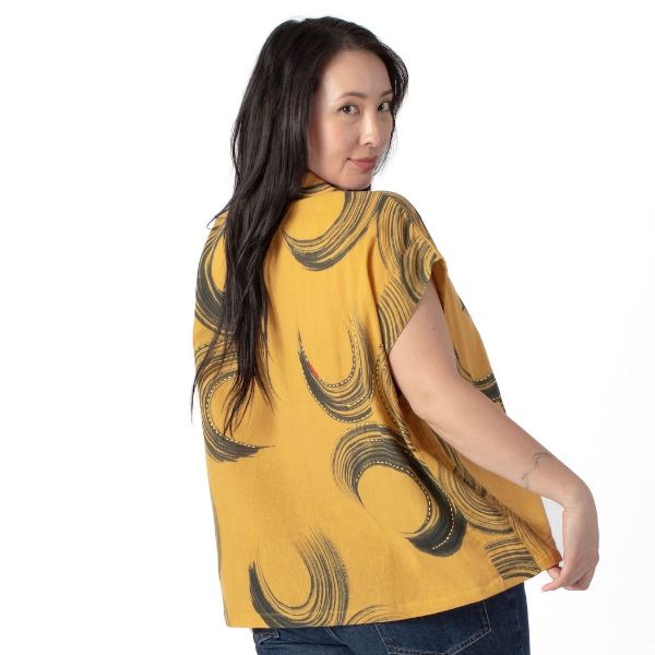 Yellow Moon Dance Short Sleeve Embroidered Top (Back)