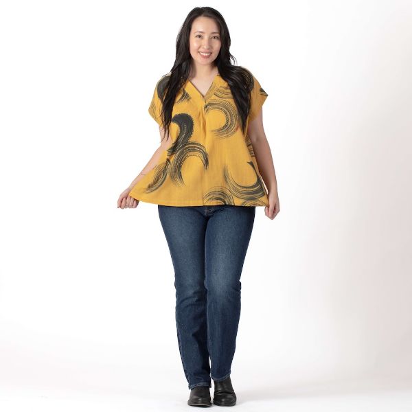 Yellow Moon Dance Short Sleeve Embroidered Top