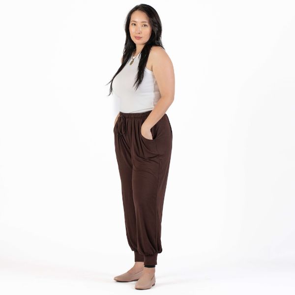 Brown Jenny Solid Jogger Pants