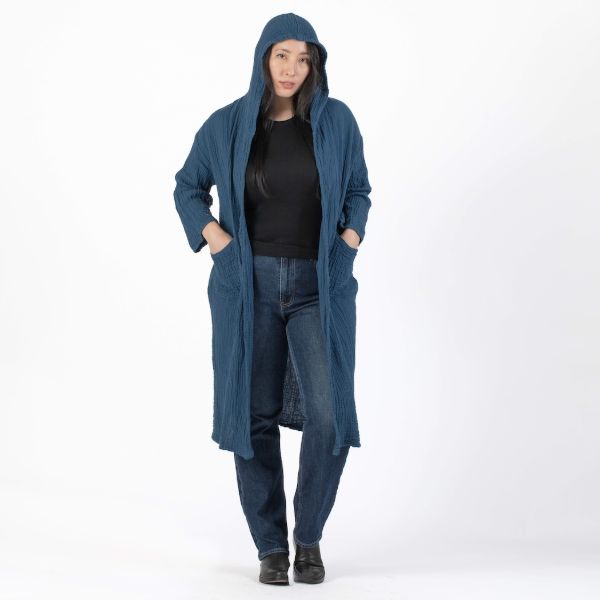 Gauzy Cotton Long Hooded Jacket