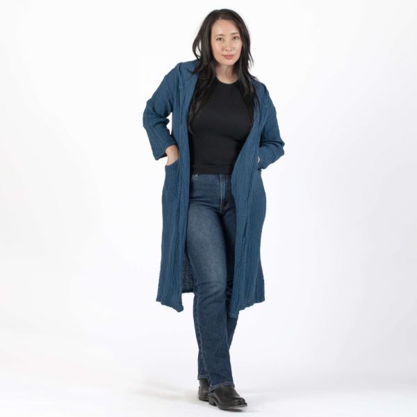 Gauzy Cotton Long Hooded Jacket
