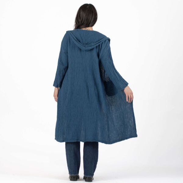 Gauzy Cotton Long Hooded Jacket